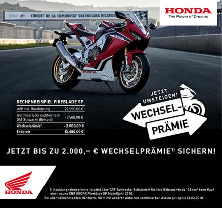 Honda Fireblade - jetzt Wechselprämie sichern