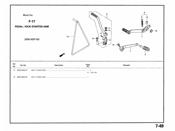 Honda Original Stange Fussraste CBR900RR 1995 (S) - 2001